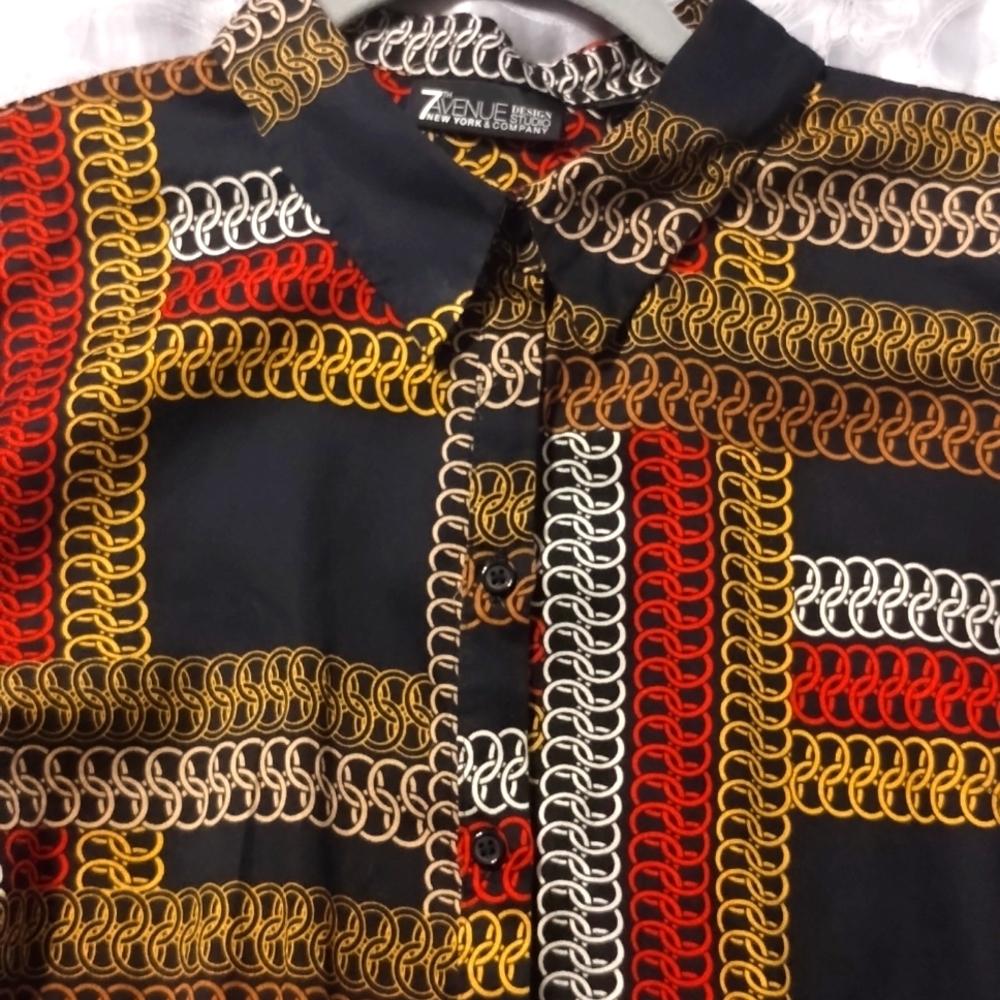 New York & CO 7th Ave Chain Pattern Long Sleeve Button Shirt (SZ L) Great Cond!!